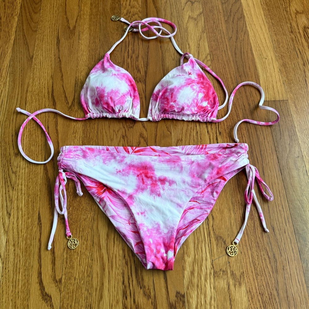Luli Fama pink tie dye swim beach bikini M